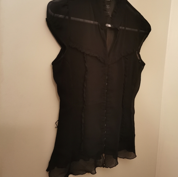 GUESS black short sleeved blouse see-through S - Picture 2 of 9